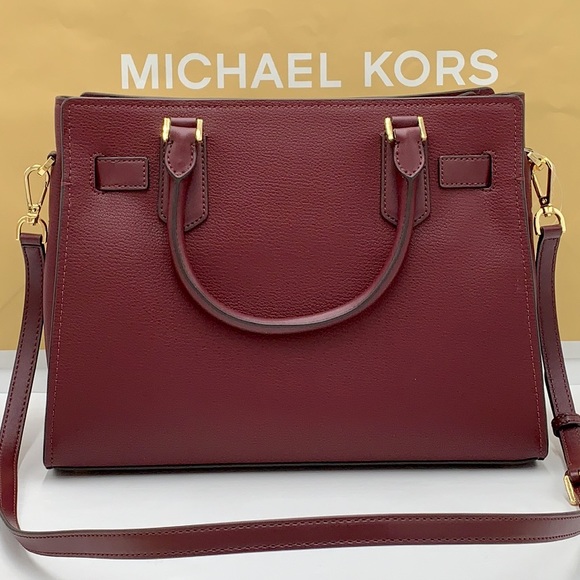 Michael Kors Hamilton Meidum Satchel Shoulder Crossbody Bag DARK CHERRY 🍒color - Picture 5 of 16